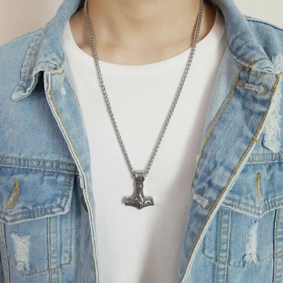 Viking Norse mjolnir Thor’s hammer necklace NEW NIP NWT weave chain stainless - Picture 2 of 16